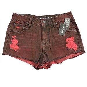 Blackheart Red Over-Dye Distressed High Rise Shorts NWT Sz 7